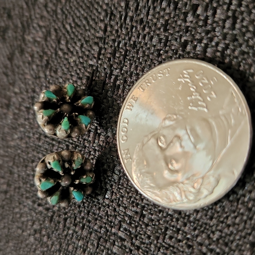 Native Sterling Silver Turquoise Button Earrings - image 2